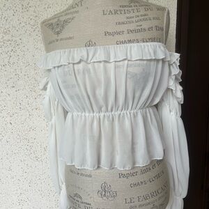 White ruffle blouse long sleeves made in Italy